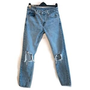 Levi's 512 Distressed Slim Taper Leg Men's Blue Jeans Size 30 30x32 ripped knees